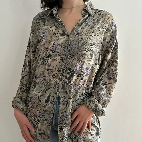 VINTAGE EVIDENCE 100% SILK PATTERNED  BLOUSE - M - Picture 3 of 16